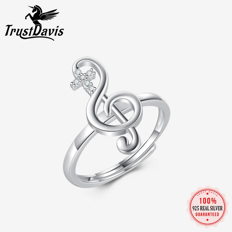 TrustDavis Silver Ring Sweet Music Notes 9825 Sterling Silver Cocktail Opening Ring for Women Gril Party Fine Jewelry DF2126