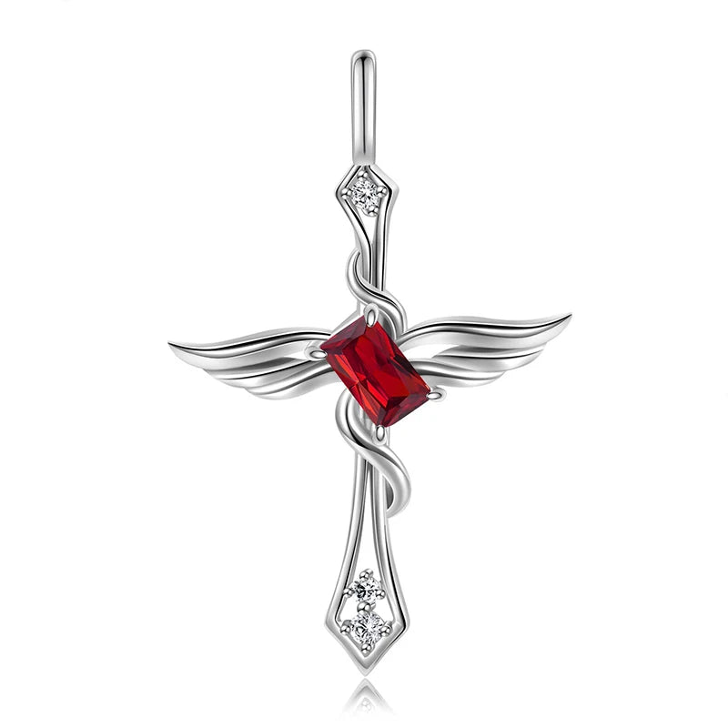 TrustDavis Real 925 Sterling Silver Women's Birthday Necklace Angel Wing Cross Necklace for Women Birthday Gift Jewelry DS4213