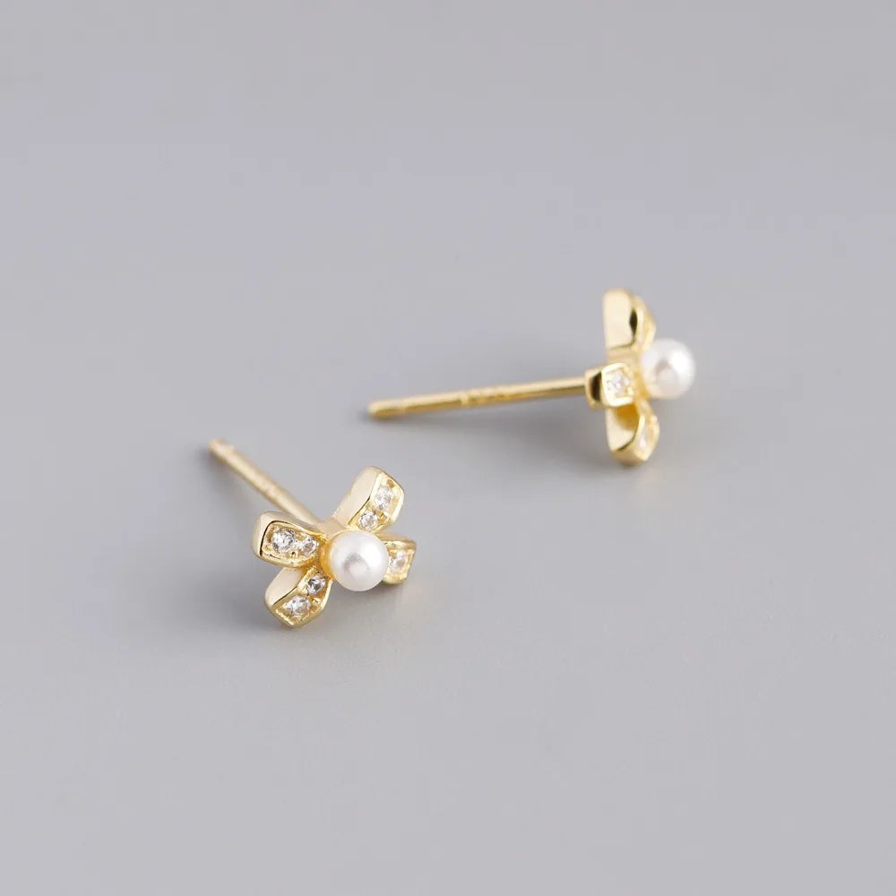 Trusta 100% 925 Sterling Silver Jewelry Fashion Casual Stud Earrings Bow Knot Anniversary for Girls Kids Lady DS4021