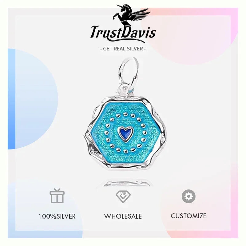 Geometric Round Blue Heart Charm Pendant DIY Accessories DZ1653