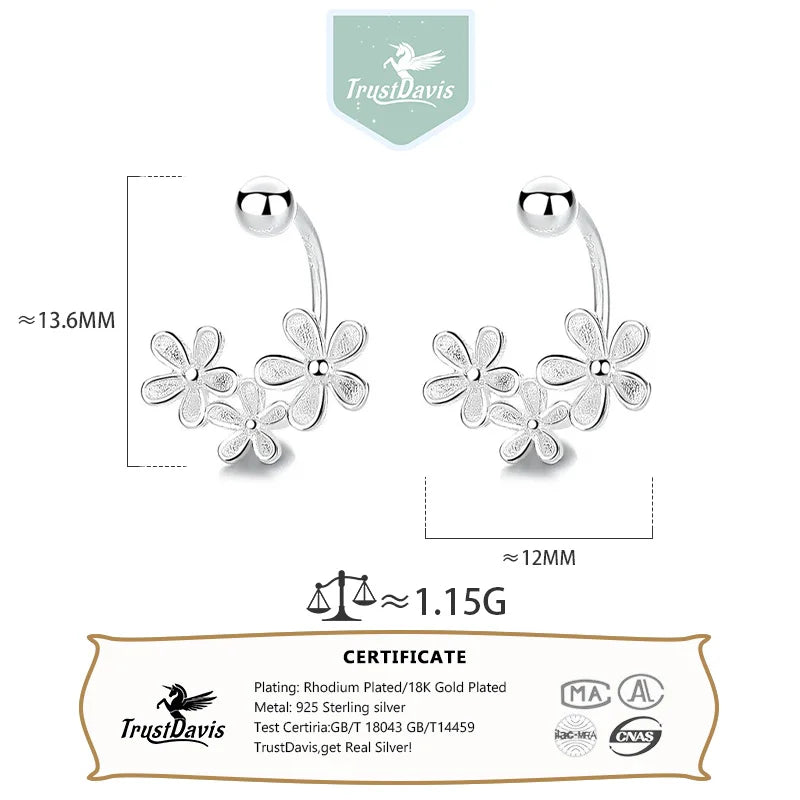 Trustdavis Real 925 Sterling Silver Fashion Sweet Flowers Stud Earrings Woman Girls Birthday Party Gift Jewelry DS4134