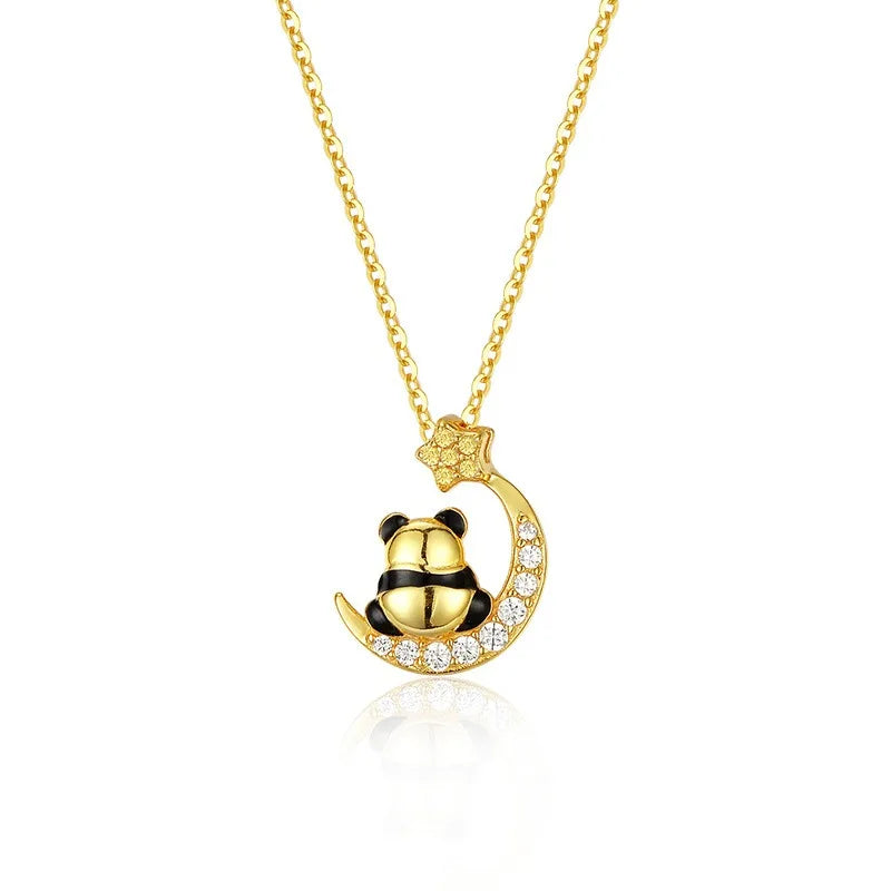 Star and Moon Panda Zircon Necklace DS4926