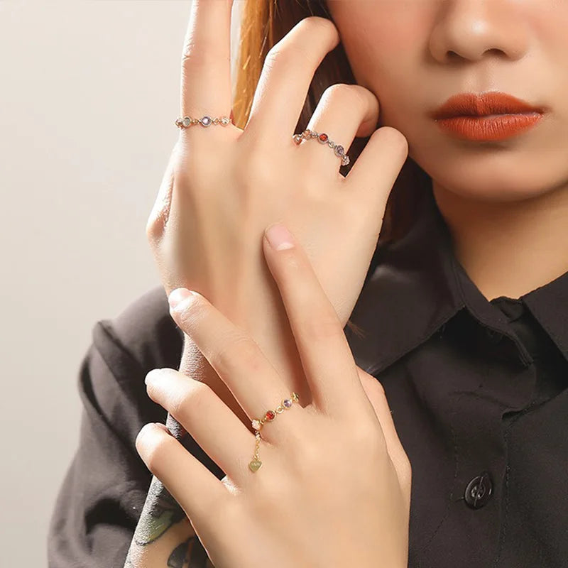 Fashion Elegant Colored Zircon Chain Ring DS4226