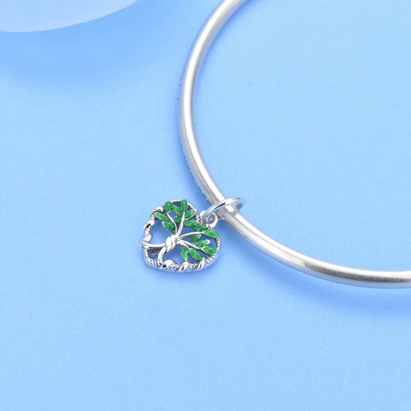 TrustDavis Real 925 Sterling Silver Charm Fashion Tree Plant Bracelet Necklace Handmade DIY Accessories Fine Jewelry DZ1632