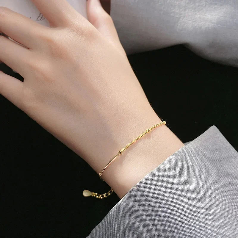 925 Sterling Silver Fashion Simple Beads Chain Bracelets DA1085