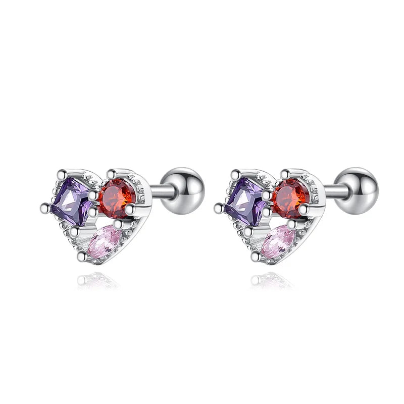 TrustDavis Authentic 925 Sterling Silver Color Heart Stud Earrings for Women Girls Kids Birthday Gift Jewelry DS3905