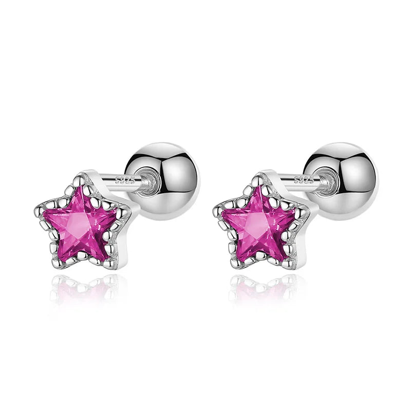 Geometric Star Colour CZ Screw Stud Earrings For Women Wedding Fine Jewelry DA052