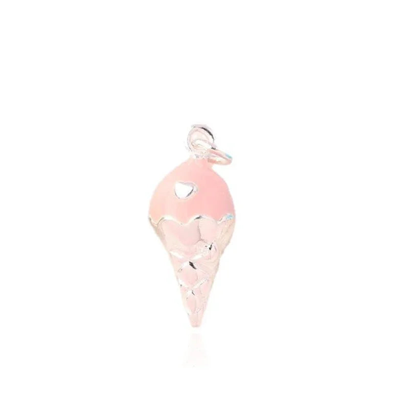 TrustDavis Real 925 Sterling Silver Cute Lovely Colored Ice Cream Pendant Handmade Bracelet Necklace Accessories Jewelry DZ1656