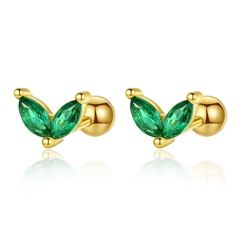 Leaves Shiny Screw Stud Earrings DA2256