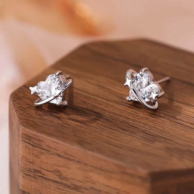 TrustDavis Girls 100% 925 Sterling Silver Trendy Heart Stud Earrings Women's Fashion Jewelry 925 Wholesale DS4507