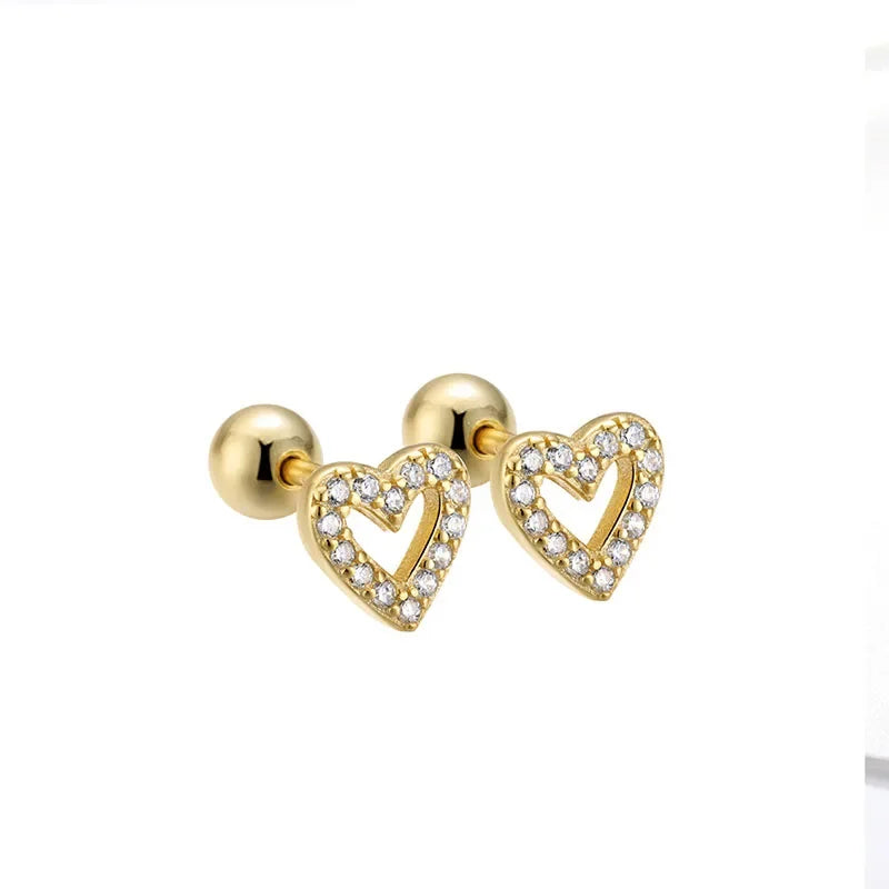 TrustDavis Real 925 Sterling Silver Romantic Heart Bead Screw Stud Earrings For Women Wedding Minimalist Fine Jewelry DS1155