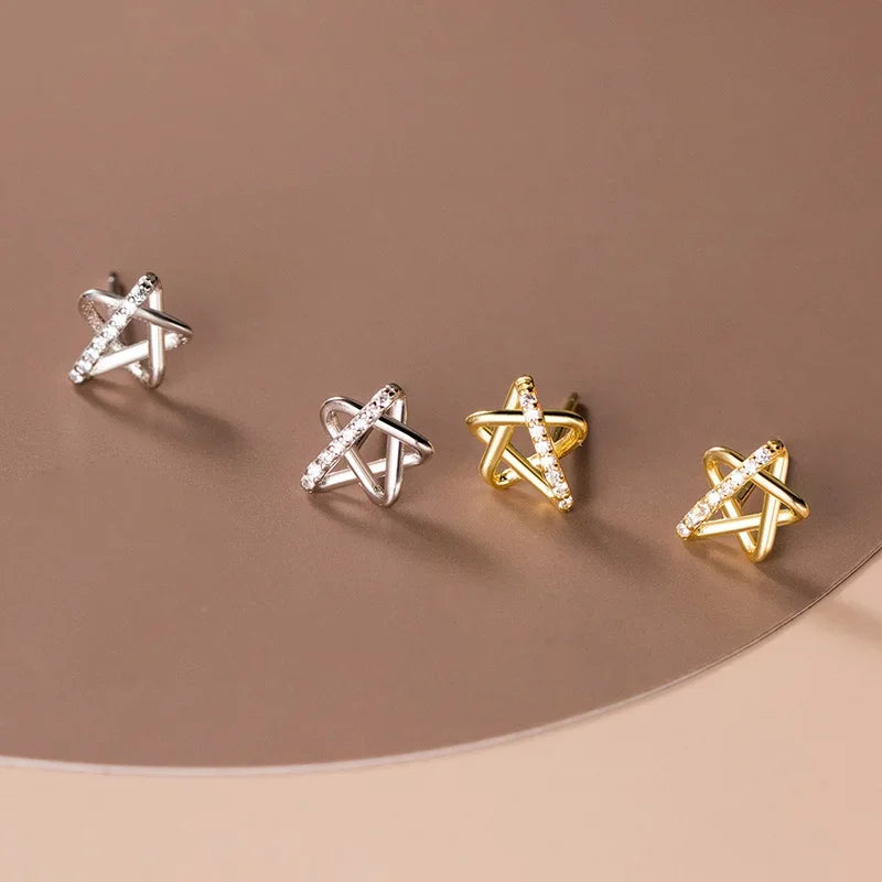 TrustDavis Real 925 Sterling Silver Earring Fashion Star Twinkling CZ Stud Earrings For Women Wedding Mother's Day Gift DA3135