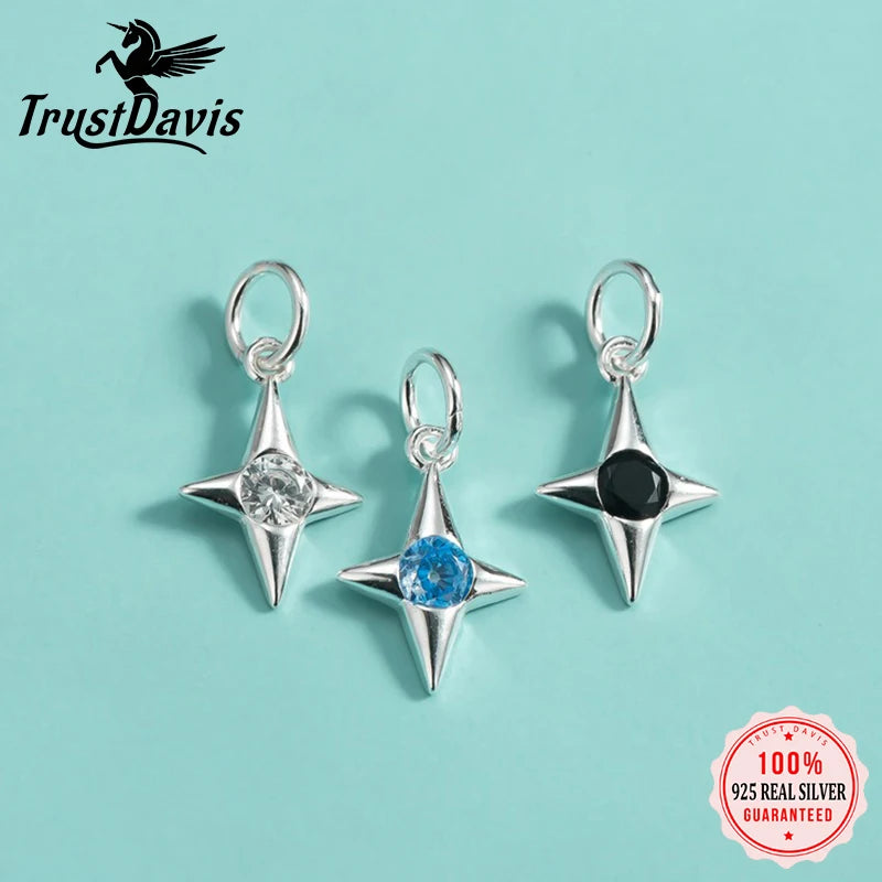 TrustDavis Real 925 Sterling Silver Shine Star Charm Pendant Handmade DIY Accessories Fine Jewelry Wholesale DZ1779
