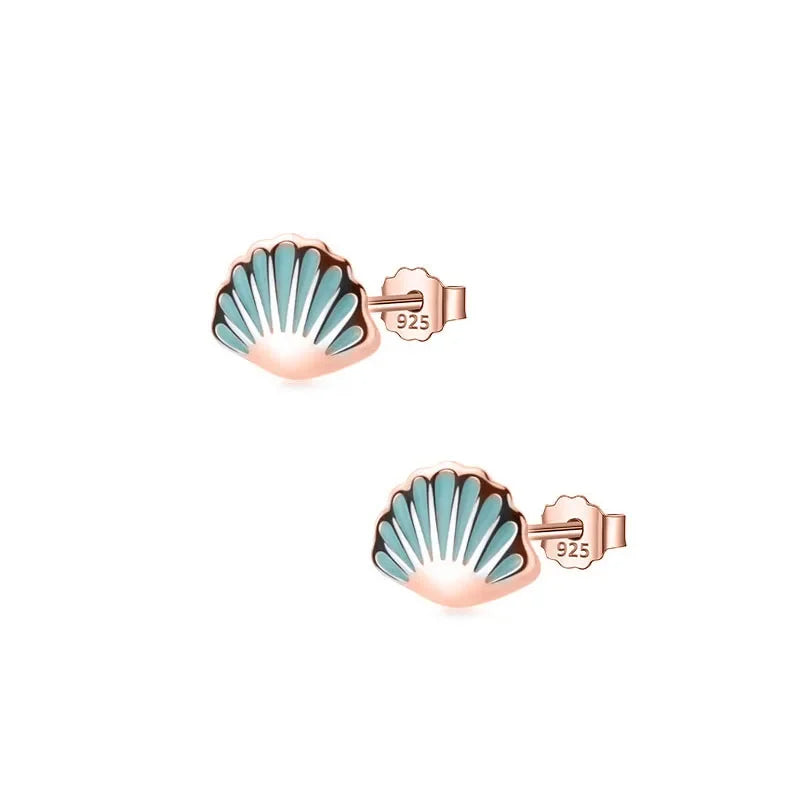 Blue Shell Charm Stud Earrings DB992