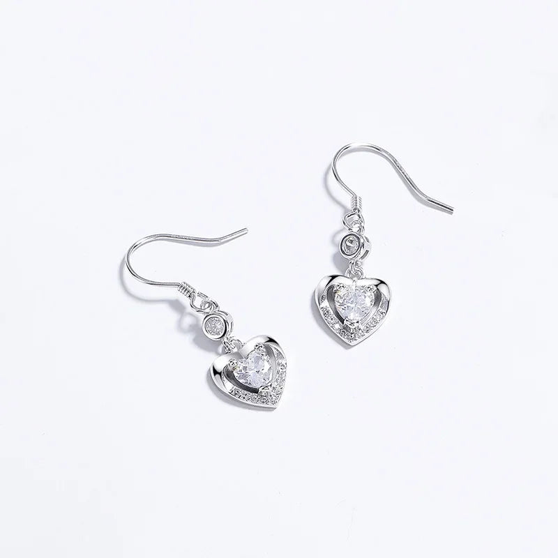 Trusta Fashion Genuine 925 Sterling Silver Fashion Charm Heart Zircon Stud Earrings for Women Silver 925 Earring Jewelry DS4125