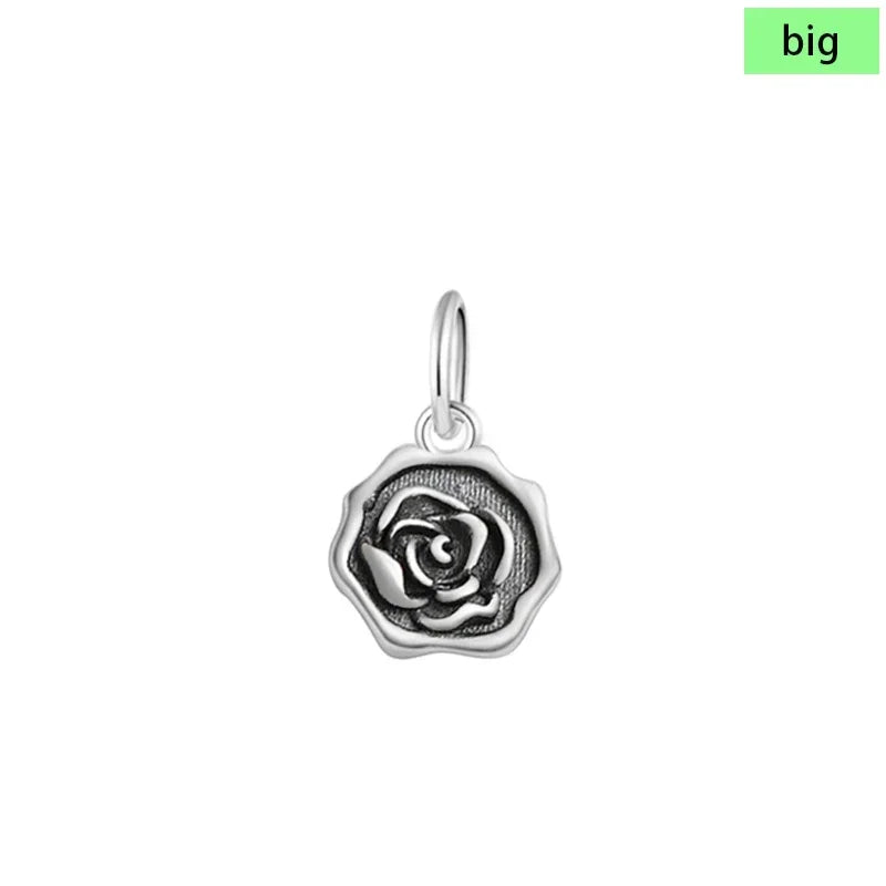 TrustDavis New Fashion Real 925 Sterling Silver Trendy Romantic Rose Charm Pendant Handmade DIY Accessories Wholesale DZ1681