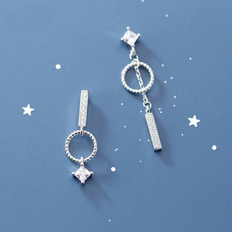 Sweet Asymmetric Round Stick Chain Stud Earrings DA638