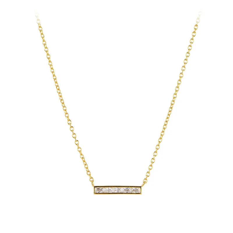 TrustDavis Real 925 Sterling Silver Women's Fashion Simple Square Bar with Zircon Necklace for Women Girls Gift Jewelry DS4234