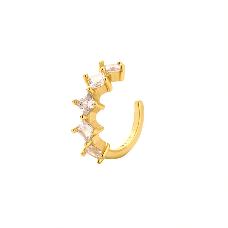 TrustDavis 925 Sterling Silver Women's Fashion Simple Zircon Clip Earrings for Women Girls Birthday Jewelry Gift DS4707