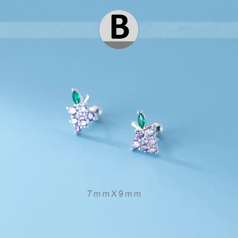 Trustdavis Real 925 Sterling Silver Sweet Fruit Peach Grapes Radish Cherry Screw Stud Earrings For Women Wedding Jewelry DB1327