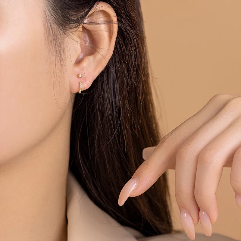 TrustDavis Real 925 Sterling Silver Fashion Sweet J-shaped Zircon Earrings for Women Girls Christmas Jewelry Gift DS4709