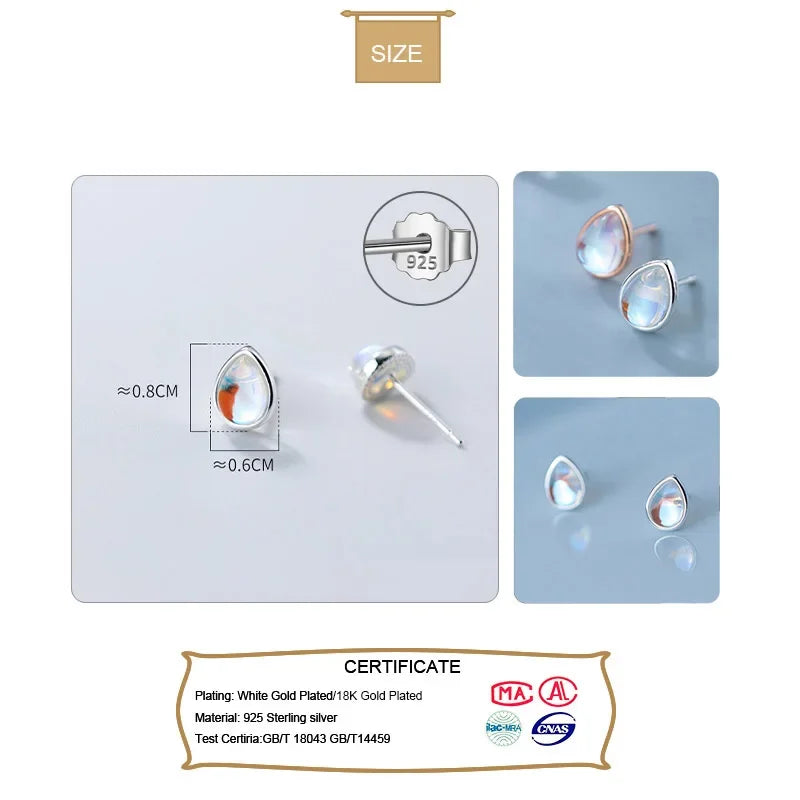 TrustDavis Real 925 Sterling Silver Synthetic Coloured Glaze Water Drop Charm Stud Earrings For Women Wedding Fine Jewelry DB390