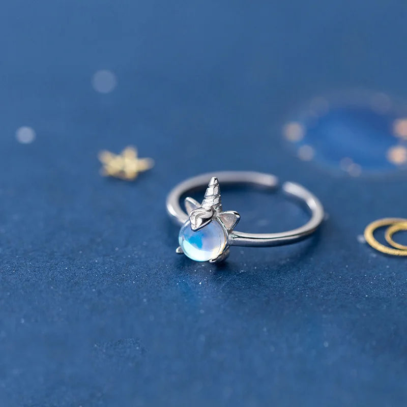 Trustdavis Girls Real 925 Sterling Silver Moonstone Unicorn Stud Earrings Mum Daughter Birthday Party Gift Jewelry DS4356