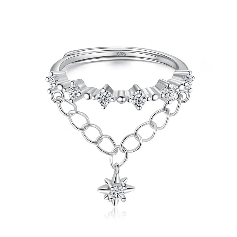 TrustDavis Real 925 Sterling Silver Sweet Double Layer Chain CZ Opening Rings For Women Wedding Party Fine S925 Jewelry DA2570