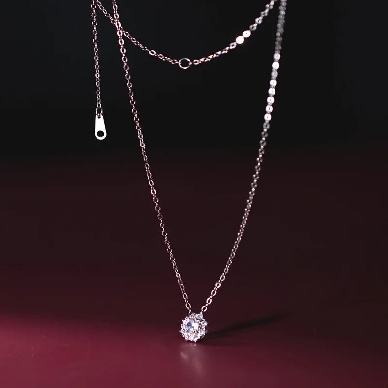 TrustDavis Real 925 Sterling Silver Fashion Snowflake Shiny CZ Clavicle Necklace For Women Wedding Party S925 Jewelry DG0199