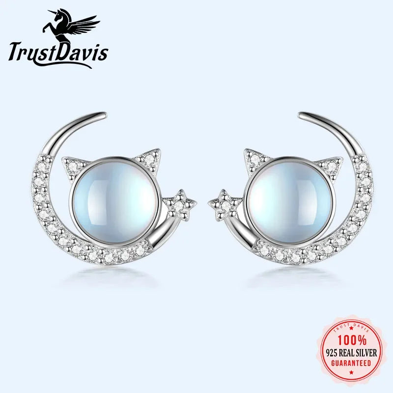 Moon Cat Moonstone Dazzling CZ Stud Earring DA2917