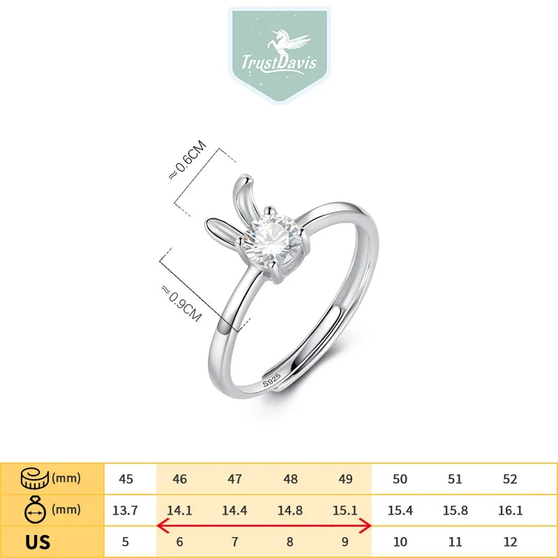 TrustDavis S925 Solid Sterling Silver Sweet Rabbit Cocktail Opening Ring for Women Grils Party Fine Jewelry Wholesale DS3839