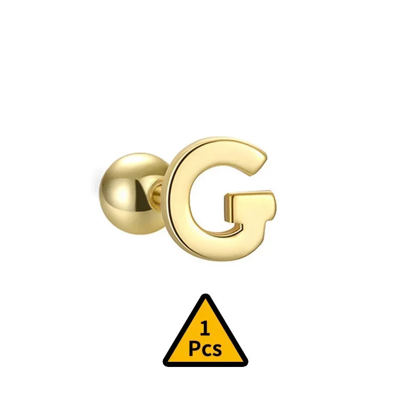 TrustDavis Real 925 Sterling Silver Stud Earrings 26 Letter CZ Screw Beads For Women Children Baby Minimalist Jewelry DA2559