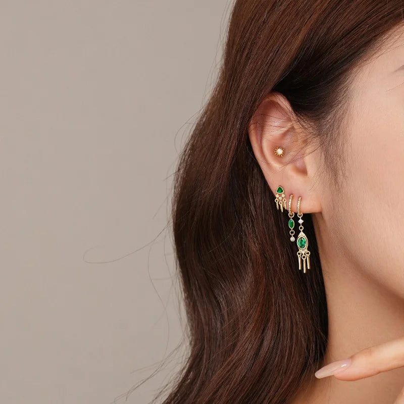TrustDavis 925 Sterling Silver Women's Single Vintage Triangle Tassel Zirconia Earrings for Women Girls Jewelry Gift DS4331