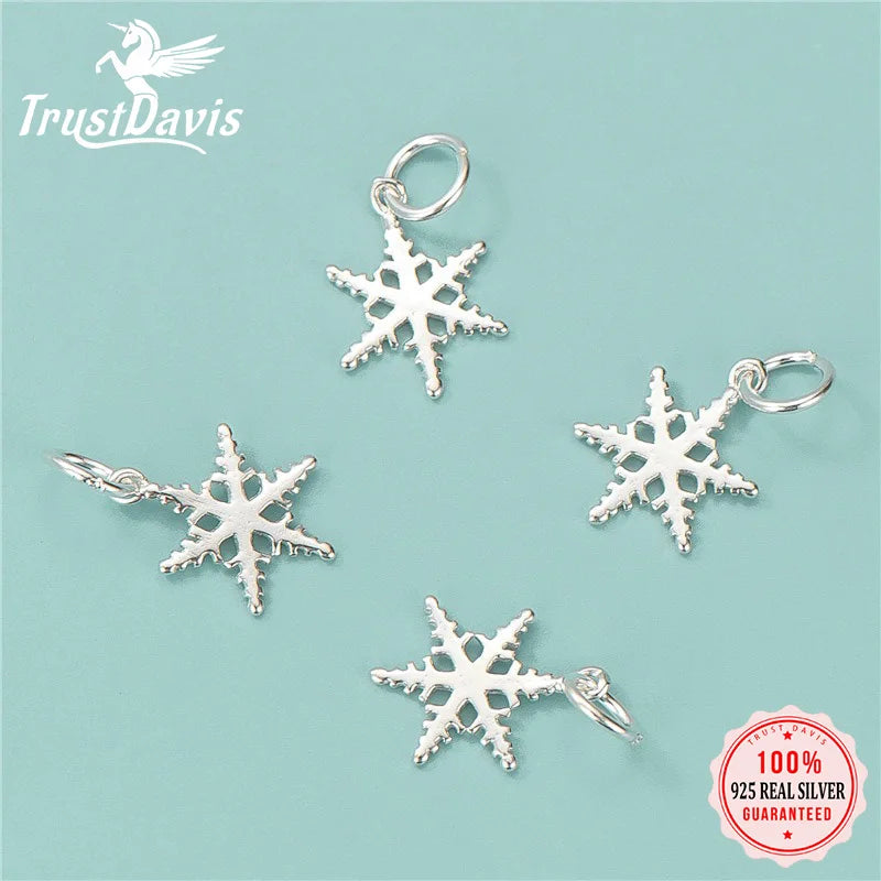 TrustDTrustDavis Real 925 Sterling Silver Romantic Mini Snowflake Charm Pendant Handmade DIY Accessories Wholesale DZ1759
