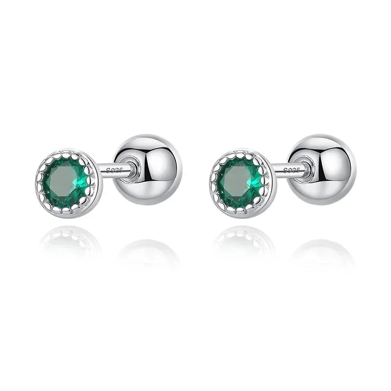 TrustDavis Real 925 Sterling Silver Round Colour CZ Screw Stud Earrings For Women Children Baby Girls Minimalist Jewelry DB1426