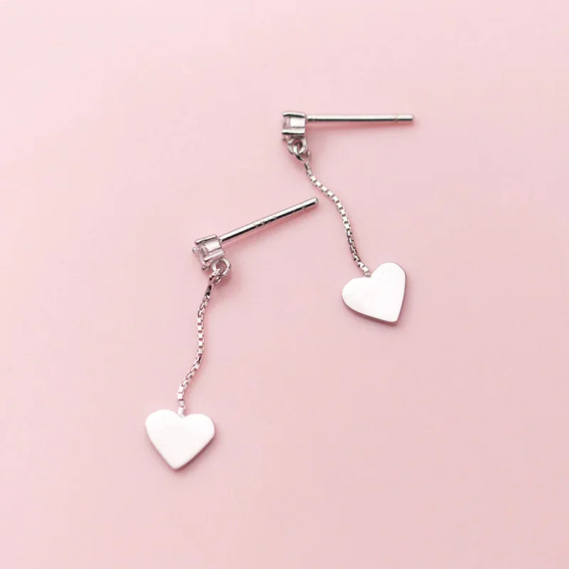 TrustDavis Real 925 Sterling Silver Earring Fashion Tassel Heart White CZ Stud Earrings For Women Mother's Day Jewelry DS1315