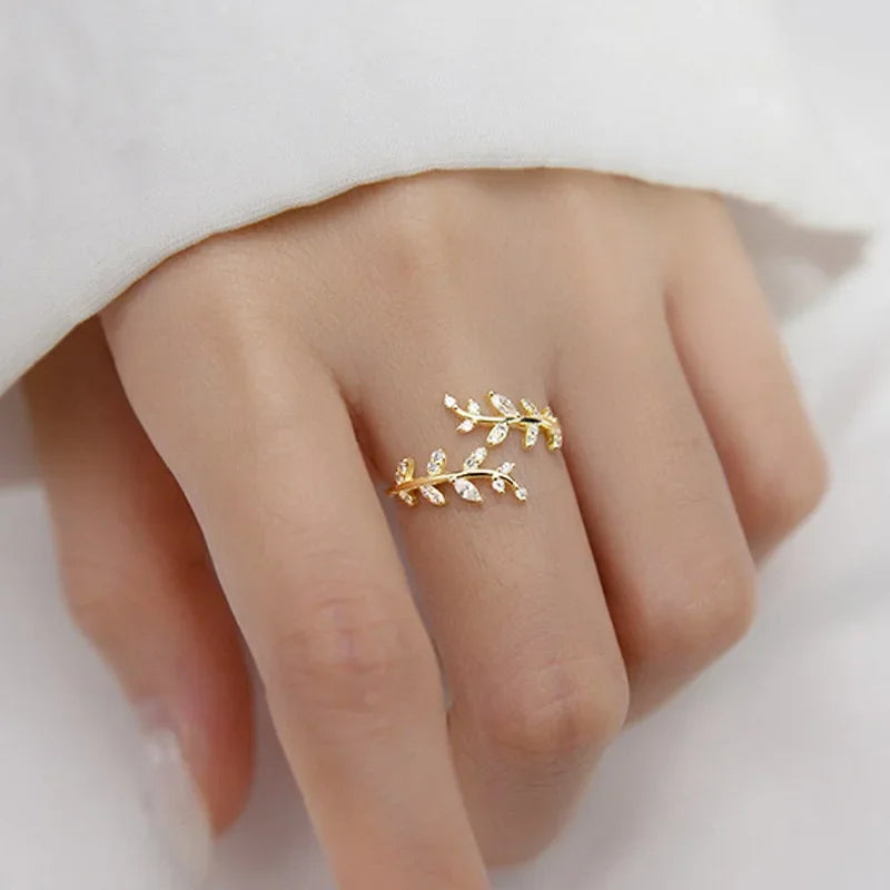 Leaf Open Ring Gift for Daddy's Girl Mom Daugther Birthday Jewelry DS4281