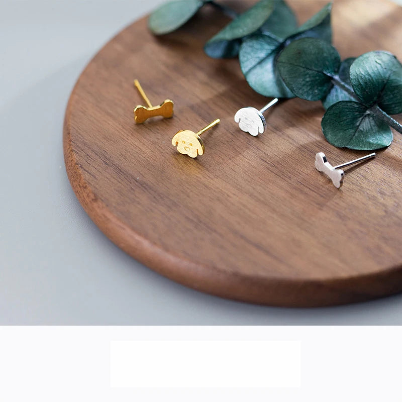 925 Real Sterling Silver Cute Tiny Asymmetric Dog Bone Stud Earrings DS711