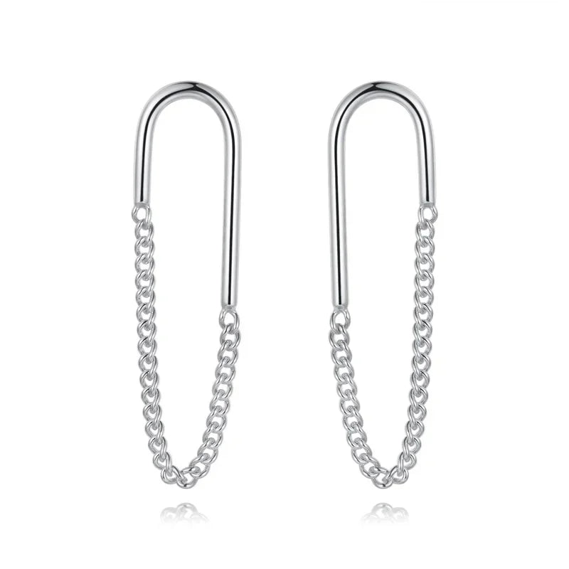 TrustDavis Genuine 925 Sterling Silver Fashion Ellipse Chain Charm Stud Earrings For Women Wedding Valentine's Day Jewelry DB016