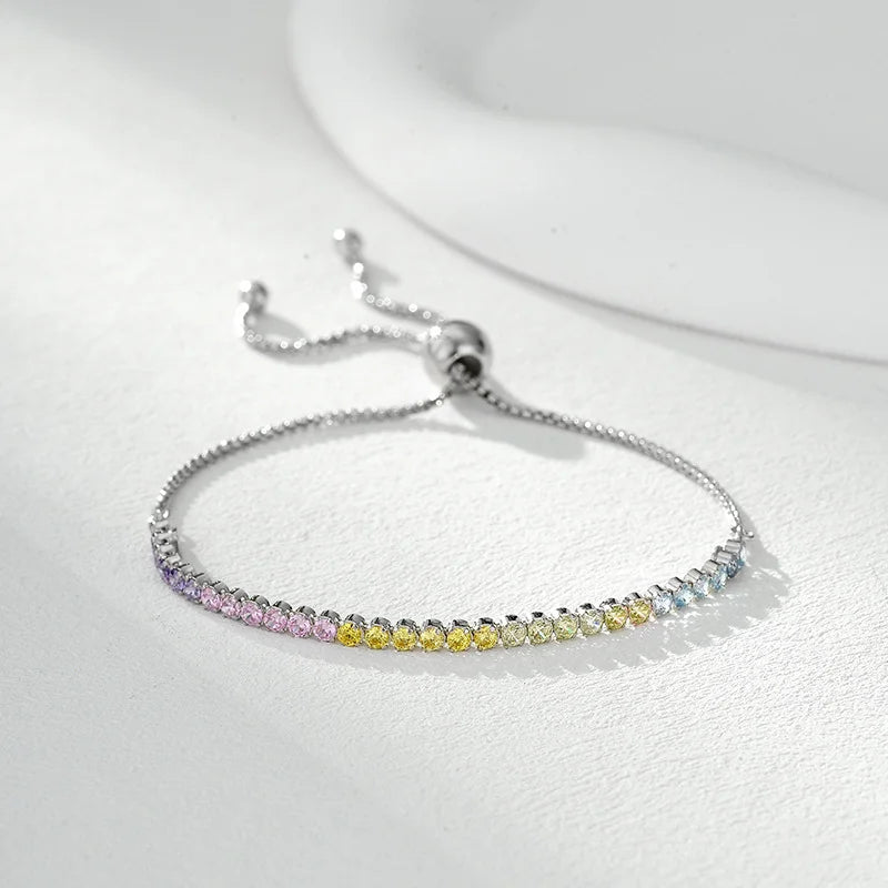 TrustDavis 925 Sterling Silver Women's Fashion Simple Full Diamond Heart Adjustable Bracelet for Women Girls Jewelry Gift DS4429