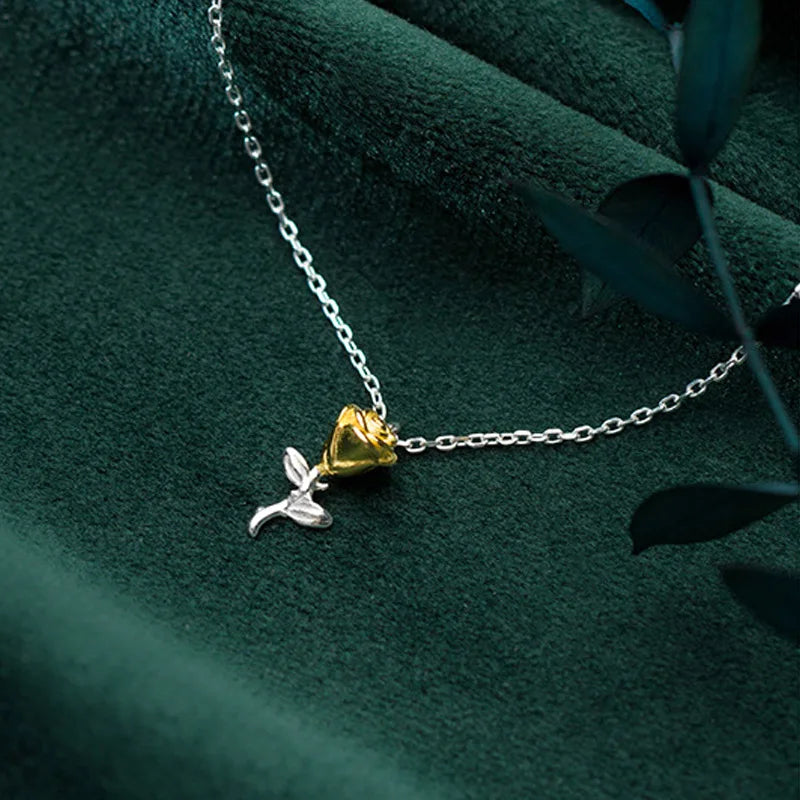 TrustDavis Real 925 Sterling Silver Sweet Elegant Rose Flower Clavicle Necklace For Women Wedding Valentine's Day Jewelry DB292