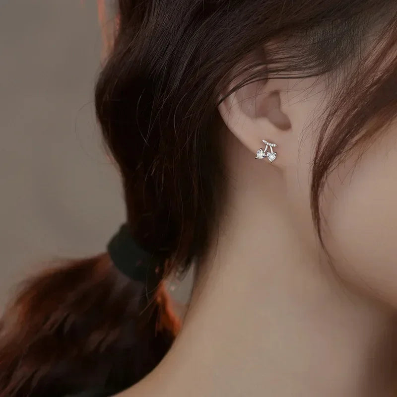 TrustDavis Authentic 925 Sterling Silver Heart Cherry CZ Stud Earrings for Women Girls Kids Birthday Gift Jewelry DS3898