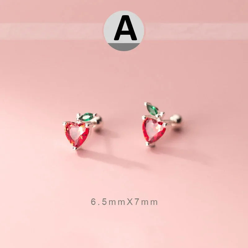 Trustdavis Real 925 Sterling Silver Sweet Fruit Peach Grapes Radish Cherry Screw Stud Earrings For Women Wedding Jewelry DB1327