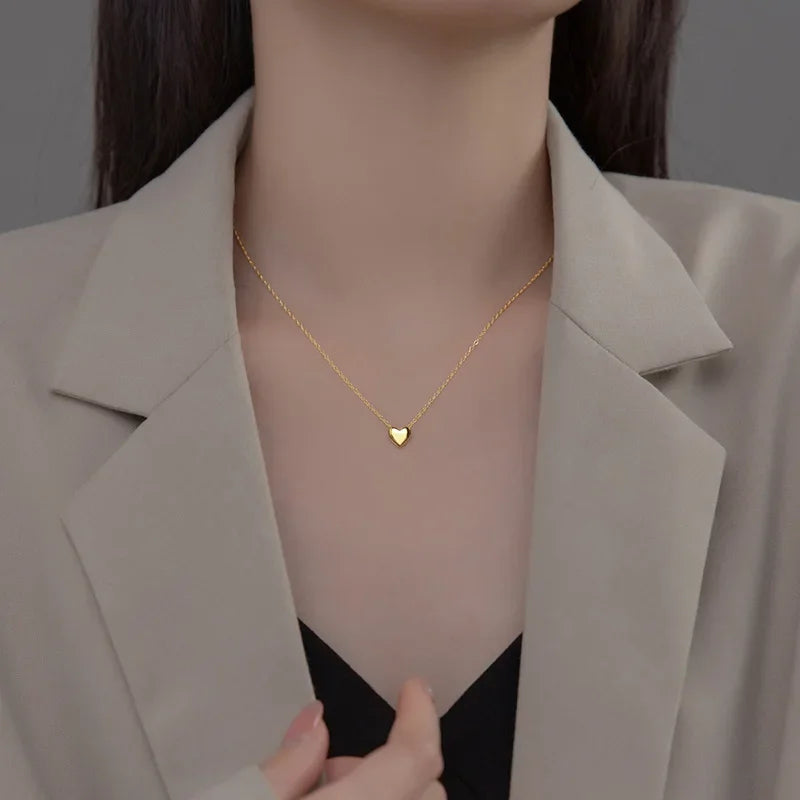 TrustDavis Women 925 Solid Sterling Silver Glossy Love Pendant Necklace for Lady Girls Birthday Gift Fine S925 Jewelry DS4463