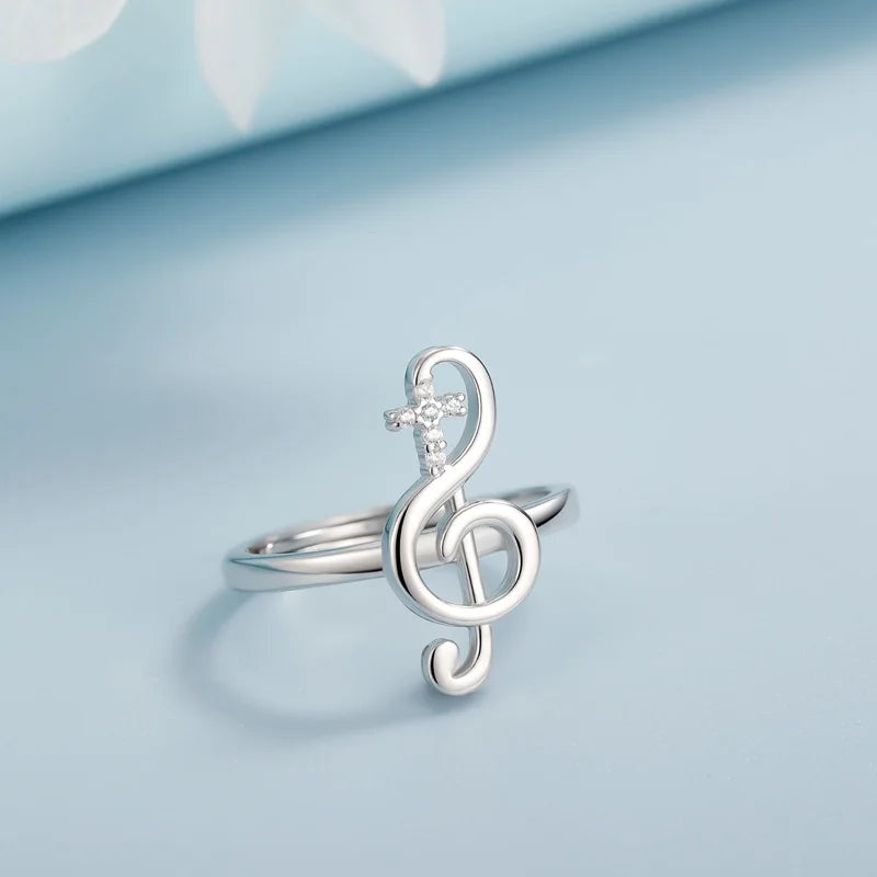TrustDavis Silver Ring Sweet Music Notes 9825 Sterling Silver Cocktail Opening Ring for Women Gril Party Fine Jewelry DF2126