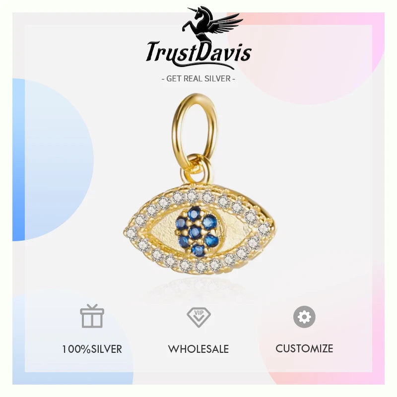 TrustDavis Real 925 Sterling Silver Fashion Sweet Eye Dazzling CZ Charm Pendant Handmade DIY Accessories Fine Jewelry HY354