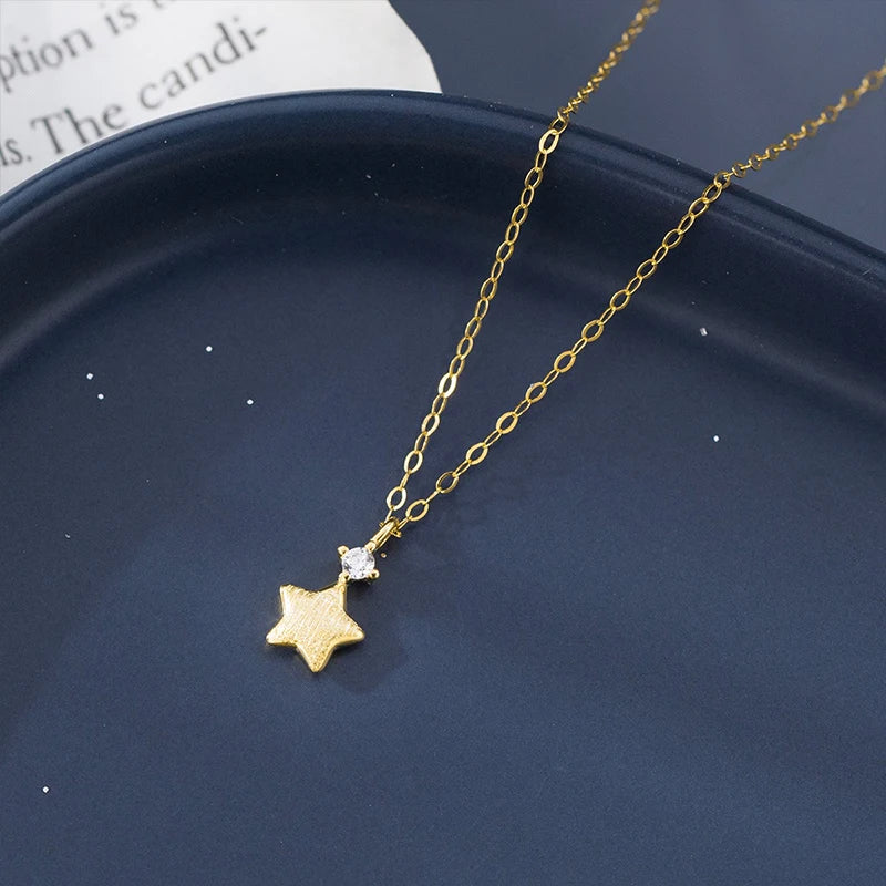 TrustDavis 925 Sterling Silver Women's Fashion and Simple Star Zirconia Pendant Necklace for Women Girls Jewelry Gift DS4351