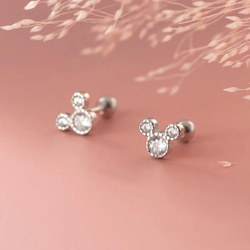 Cartoon Mouse Zircon Silver Earrings DS4899
