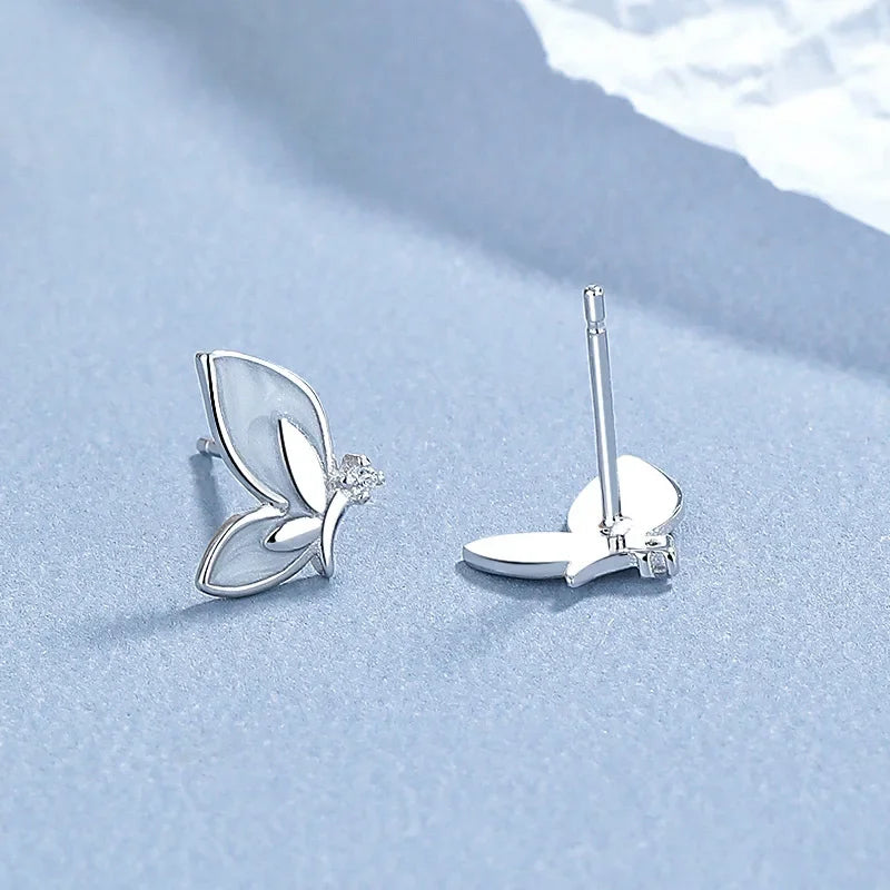 TrustDavis Real 925 Sterling Silver Fashion Butterfly Shiny CZ Stud Earrings For Mum Daughter Birthday Party Gift Jewelry DS4379