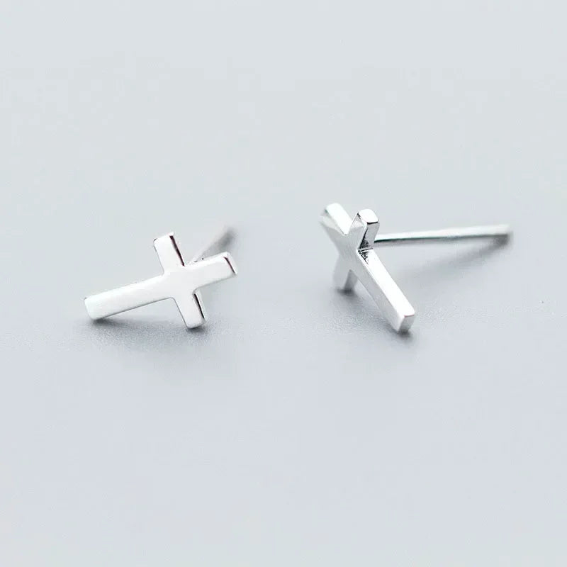 TrustDavis 925 Sterling Silver Fashion Authentic Minimalist Cross Stud Earrings Gift for Women Girls Anniversary Gift DS784